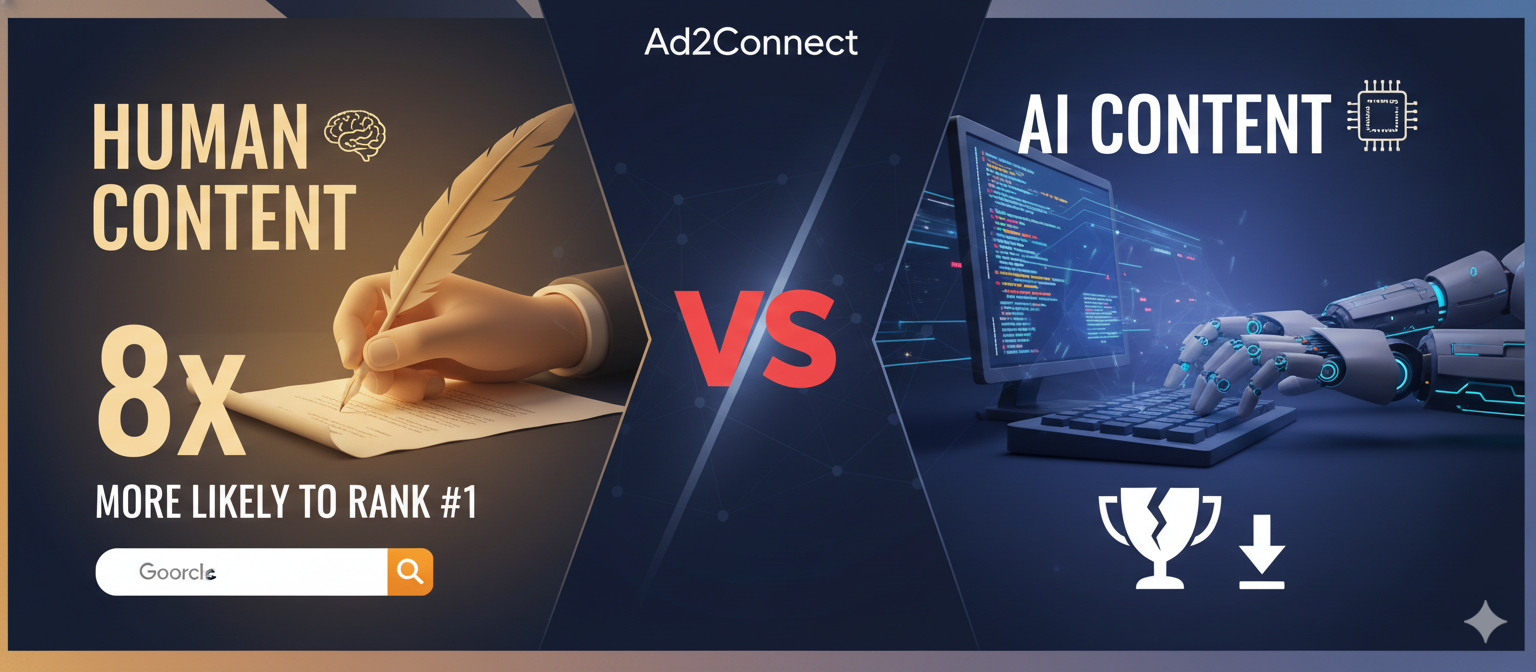 Human vs AI Content Why Human-Written Content Is 8x More Likely to Rank #1 on Google